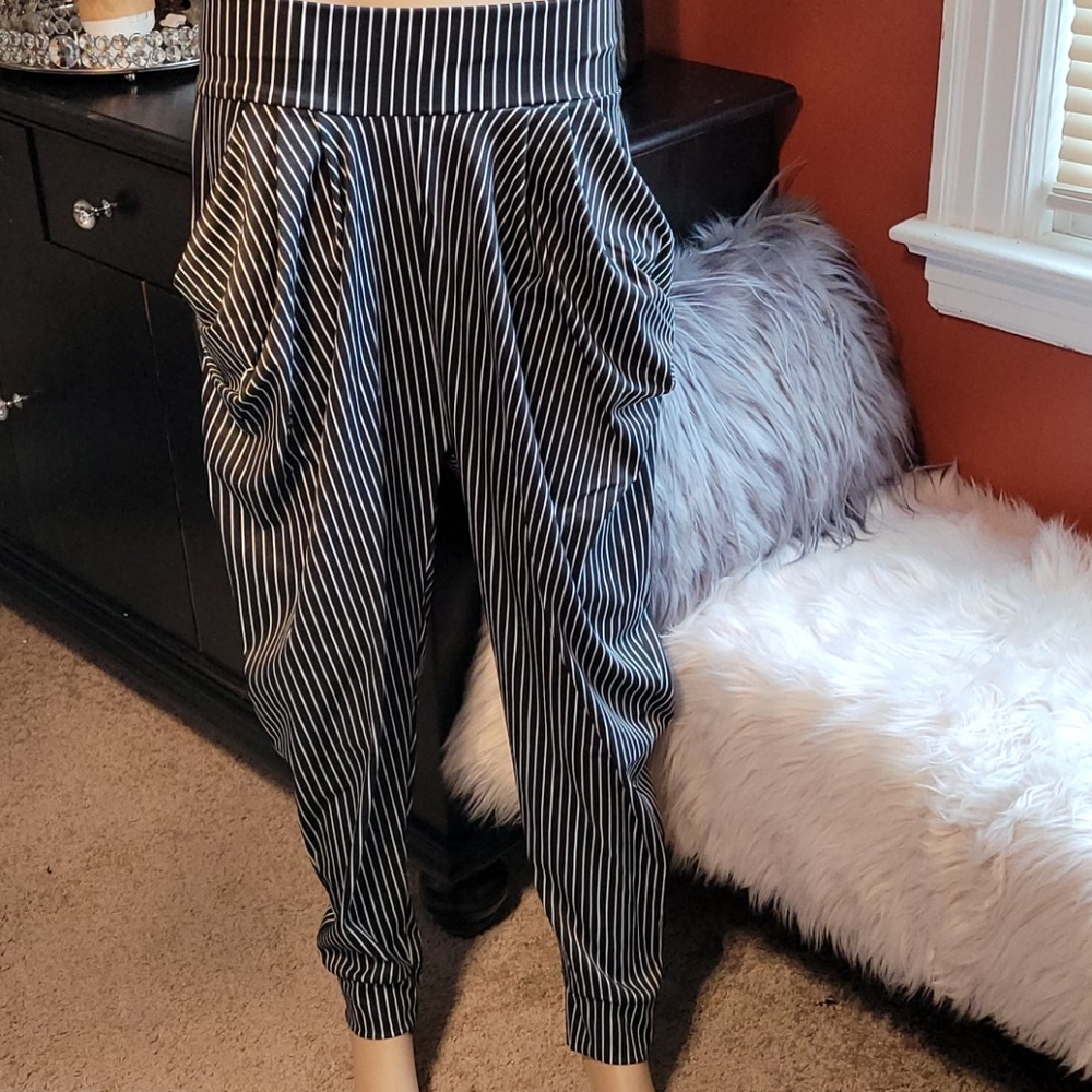 Stylish black and white stripe pants